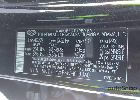 2022 Hyundai Santa Cruz Sel from USA, damaged, VIN 5NTJC4AE6NH018060